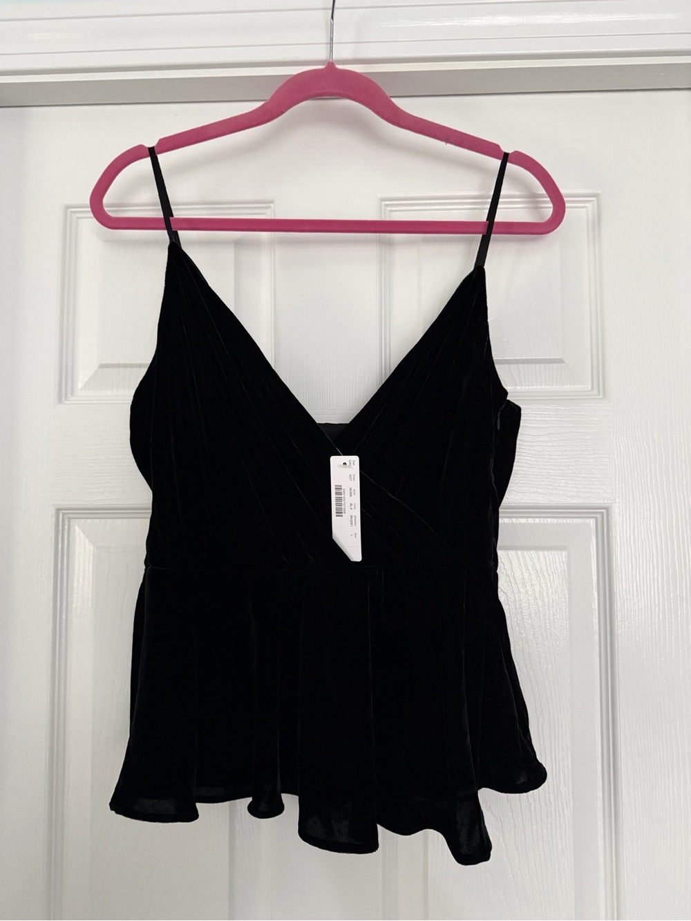 J. Crew Black Velvet V-Neck Peplum Cami - L